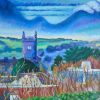 Print of a painting of Ennis, Co. Clare, a townscape showing the church, by Irish Artist David O'Rourke