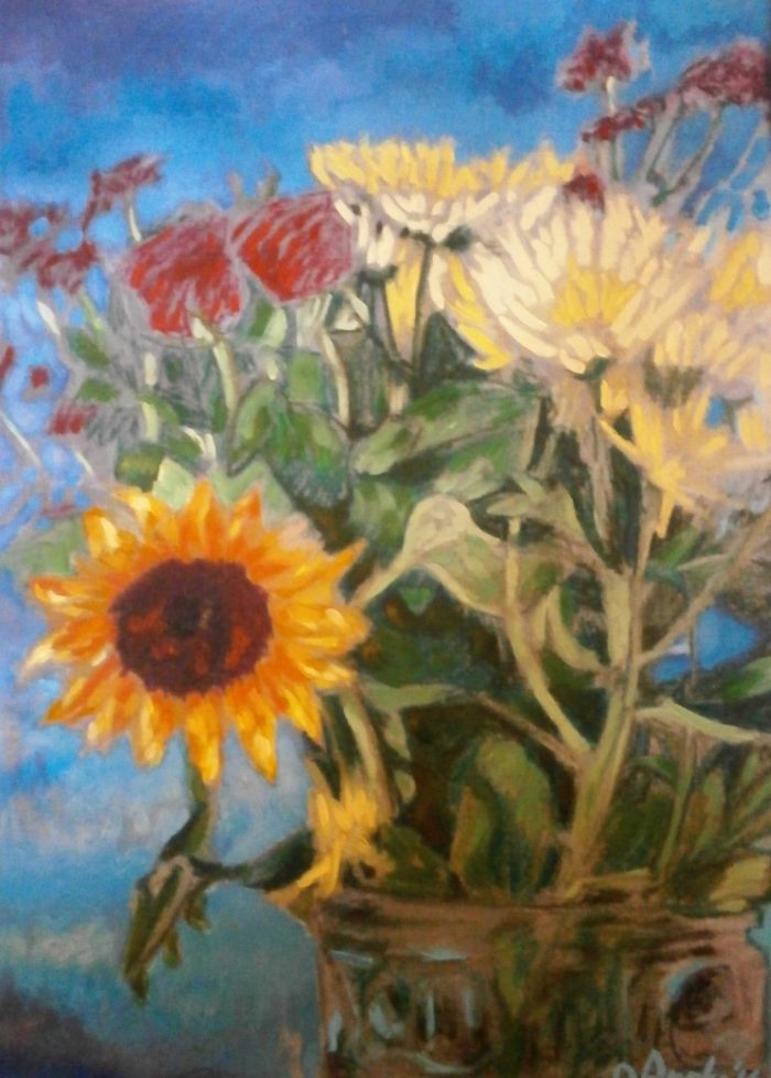 Print of a painting of flowers in a vase by Irish Artist David O'Rourke.