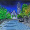 Painting of St Columbas Church Ennis, Co. Clare at night . By Irish Artist David O'Rourke