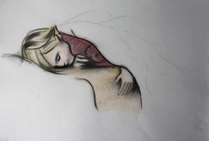 Print of a colour sketch of a child sleeping by Irish Artist David O'Rourke